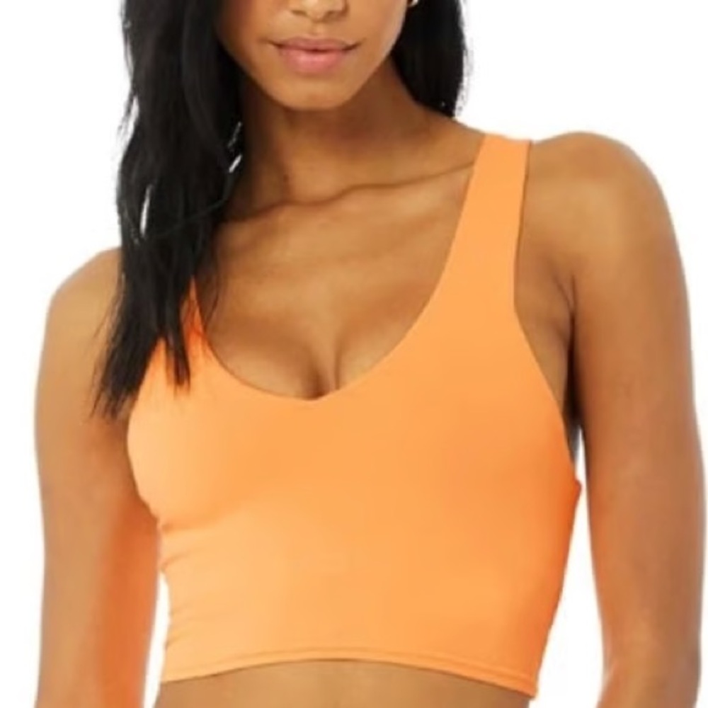 ALO Yoga Airbrush high waist biker short 5” and tank top. Size Small. Orange